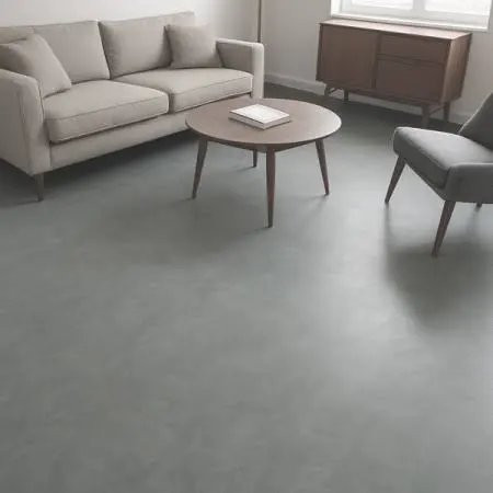 Salon contemporain avec sol continu en béton ciré gris